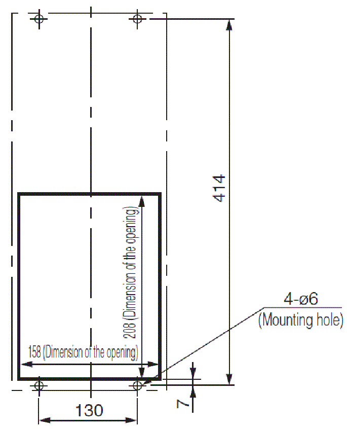 ENH-115L(R)-O-100 Diagram of Panel Cutout (Standard panel cut)